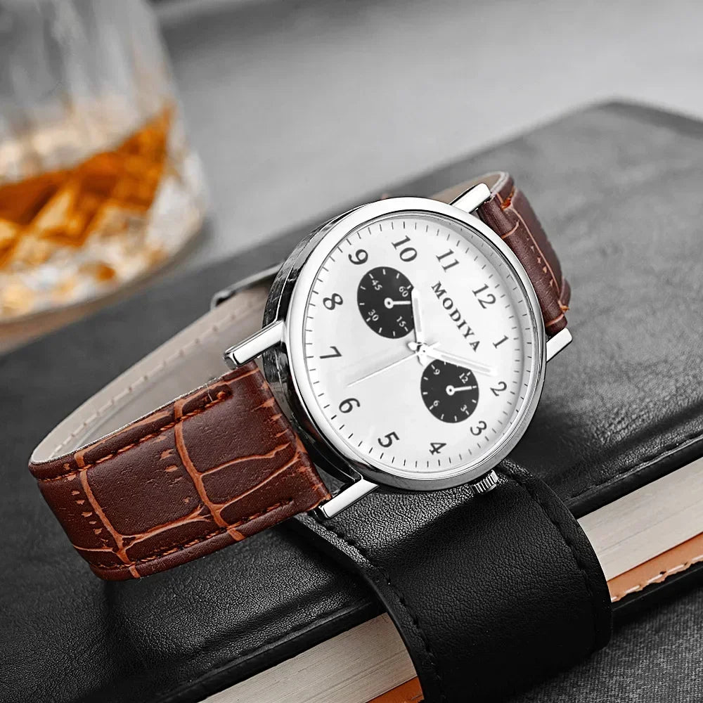 Men's Business Leather Strap Watch - Luxury Quartz Wristwatch