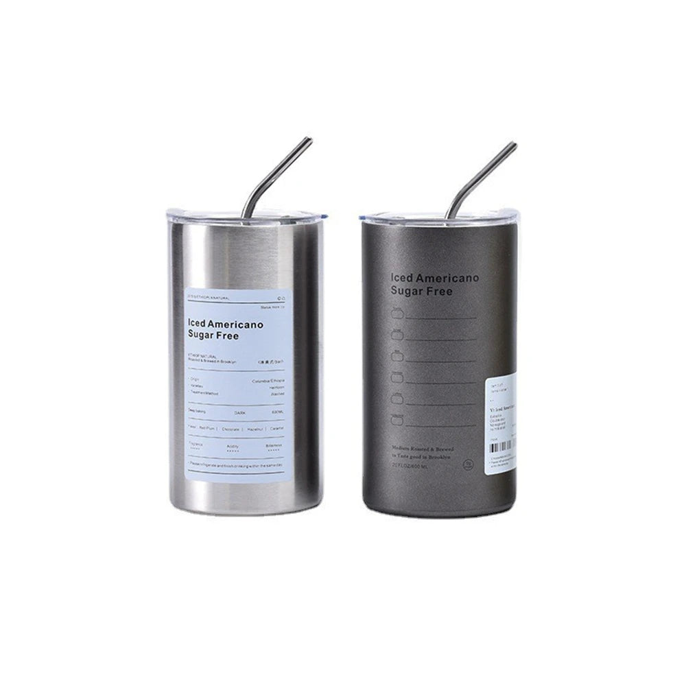 600ml Stainless Steel Thermos with Straw - BPA-Free Insulated Bottle