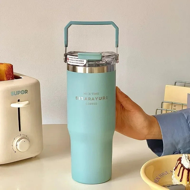 20oz Large Capacity Thermal Bottle for Girls Women Vacuum Insulation Cold Water Cup Portable Double Drink Straw Car Coffee Mug
