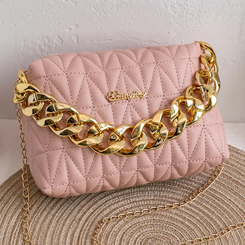 Ladies Rhombus Chain Messenger Bag - Embroidered Shoulder Bag