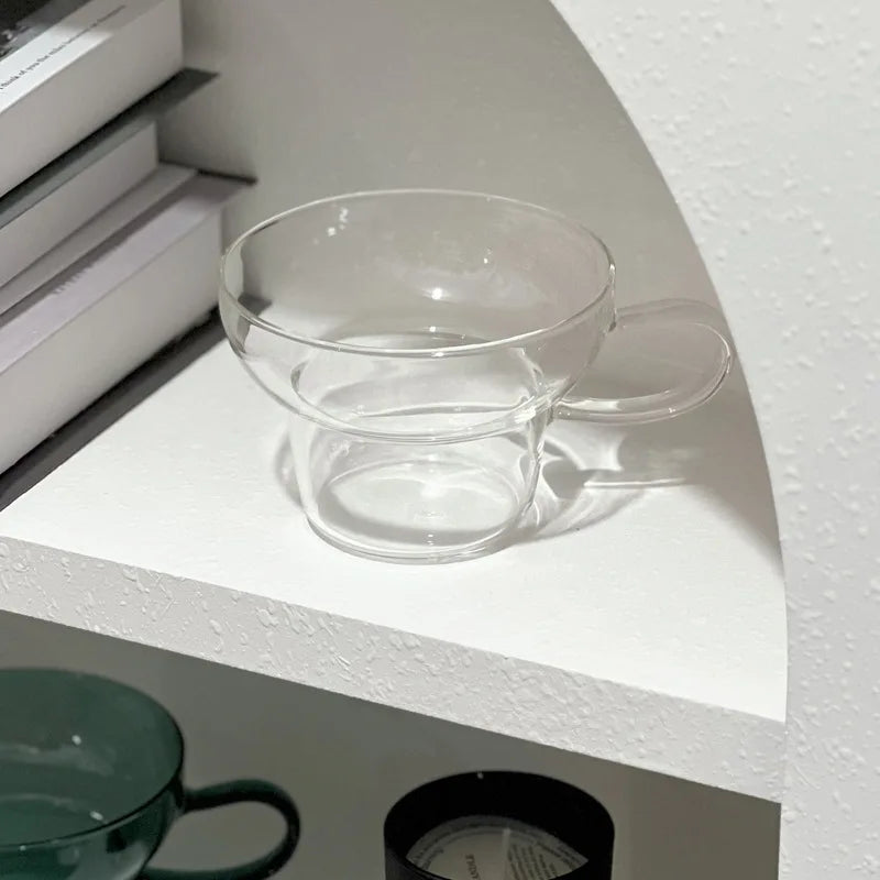1 Piece 400ml Transparent Teal Grey Colored Heat-resistant Glass Mug Cup Wide-mouth Mug Milk Coffee Tea Cup With Handle