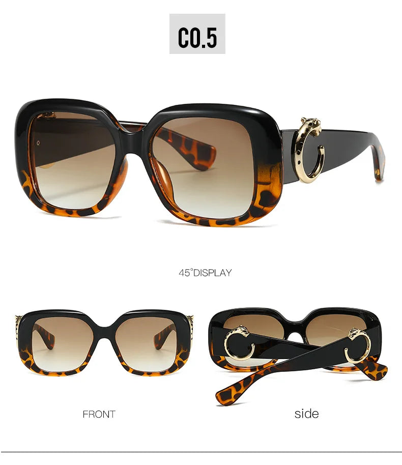 Big Frame Luxury Brand Designer Vintage Square Sunglasses Women For Men Sun Glasses Punk Classic Outdoor Gold Leopard Shades
