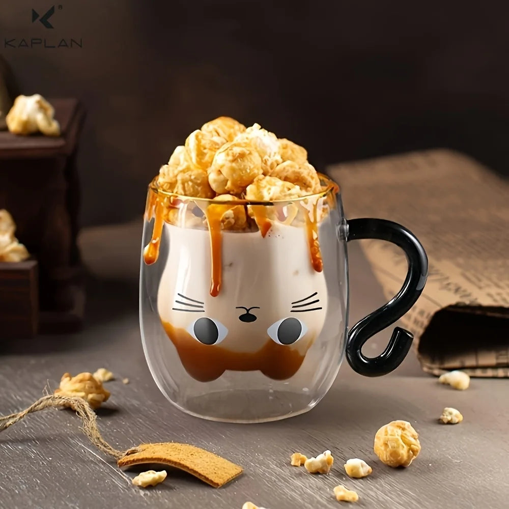 8.45/6.76oz Cute Cat Glass Cups Double-Walled Heat Resistant Milk Coffee Mug for Home Use Summer Winter Drinkware Gift Water Cup