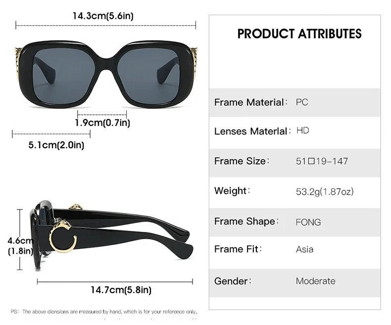 Big Frame Luxury Brand Designer Vintage Square Sunglasses Women For Men Sun Glasses Punk Classic Outdoor Gold Leopard Shades