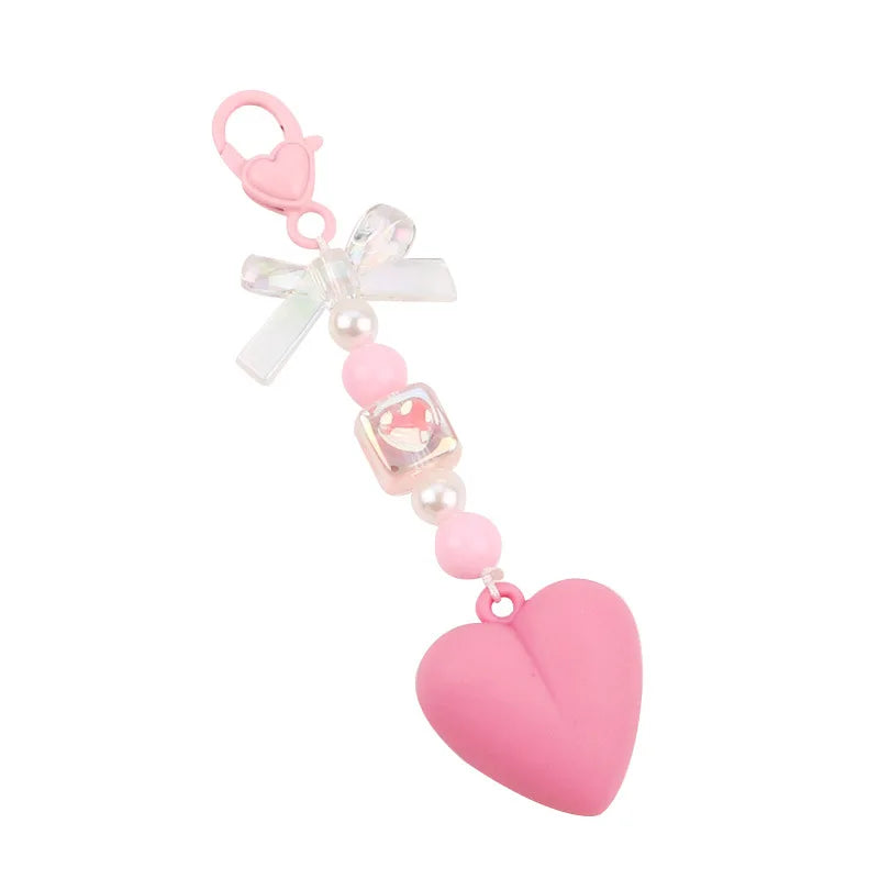 Colorful Heart-Shaped Keychain - Acrylic Bag Charm with Bowknot