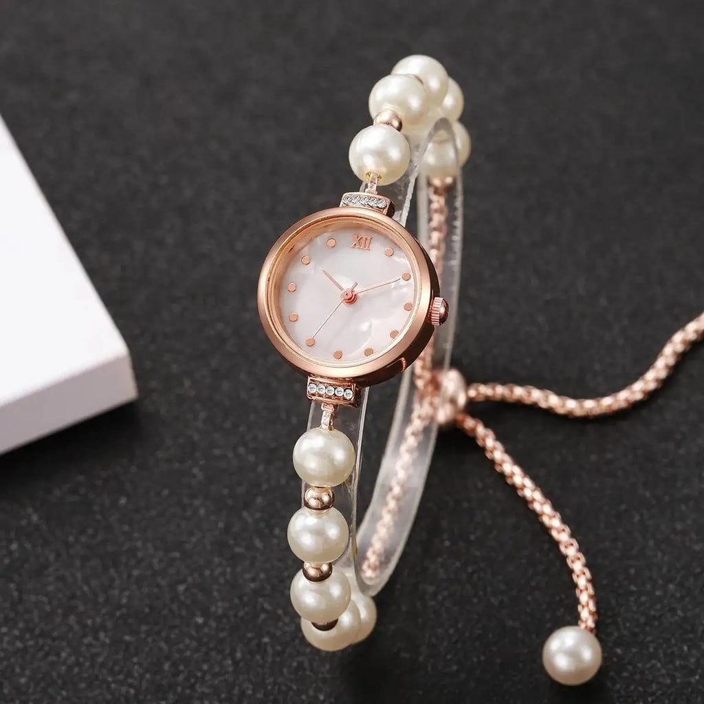 Fashion Women Watches Elegant Pearl Bracelet Band Quartz Wristwatch For Ladies Clock Reloj Mujer（Without Box）