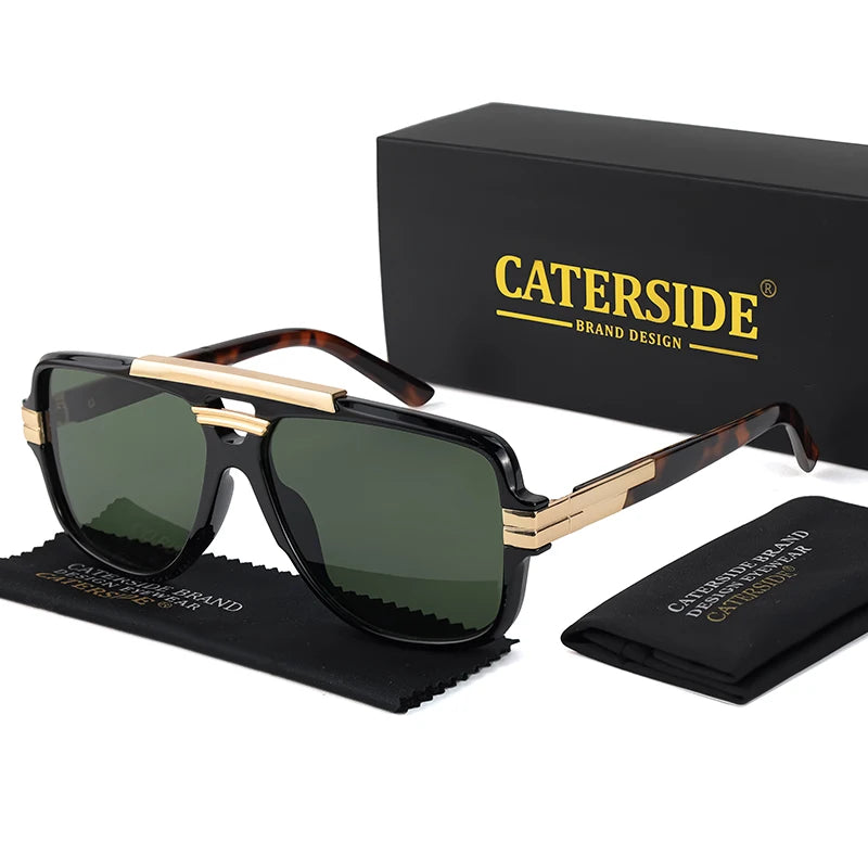 CATERSIDE Retro Big Frame Square Sunglasses Men Flat Top Double Bridge Pilot Punk Sun Glasses Women's Party Travel Eyewear UV400