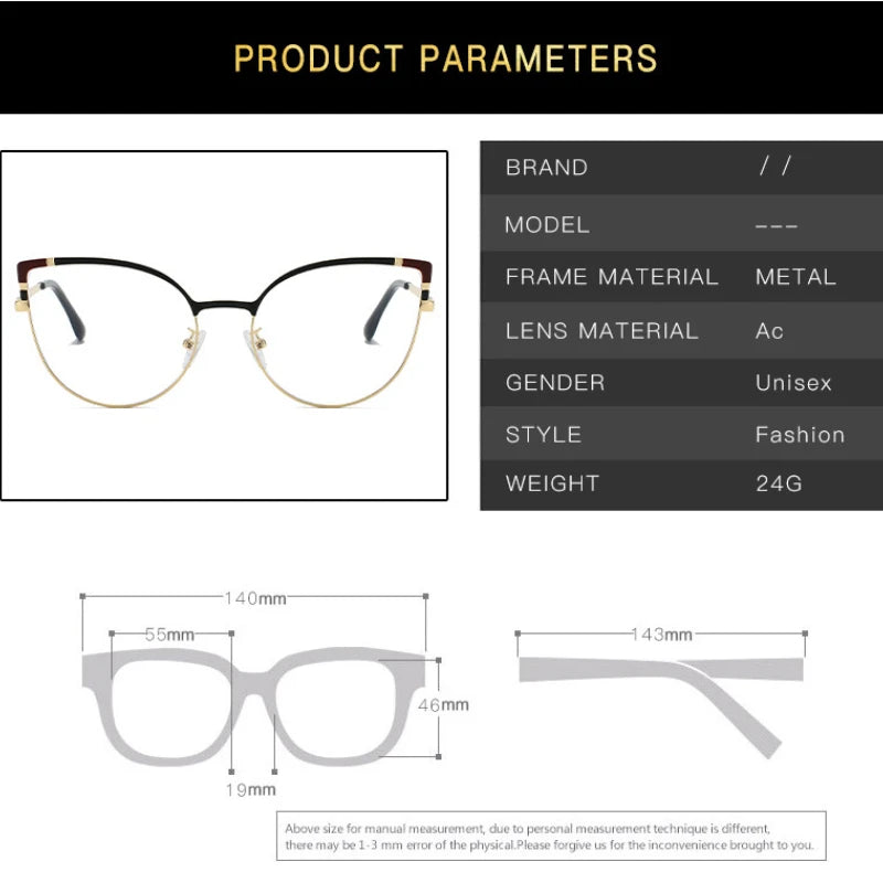 Cute cat eye glasses frame metal anti-blue light glasses female ins fashion spring leg glasses frame computer goggles whosale