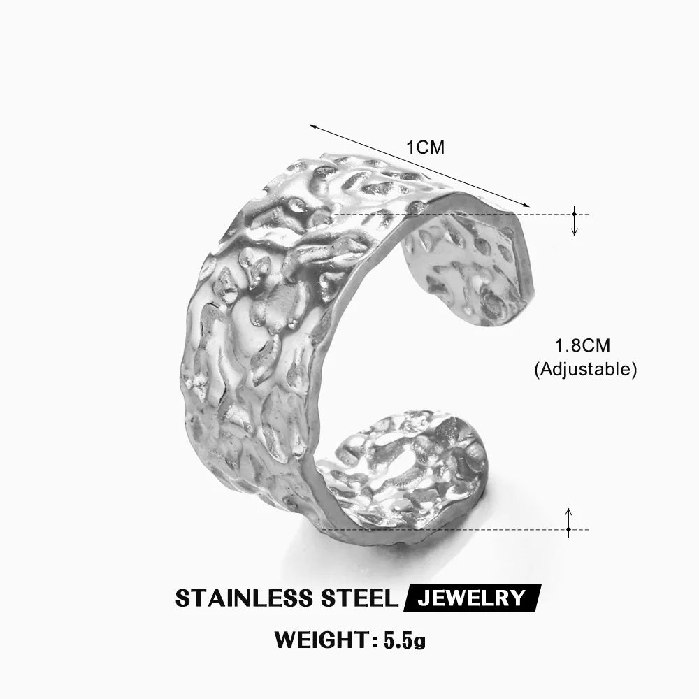Stainless Steel Wide Geometric Ring - Punk Style Wedding Band