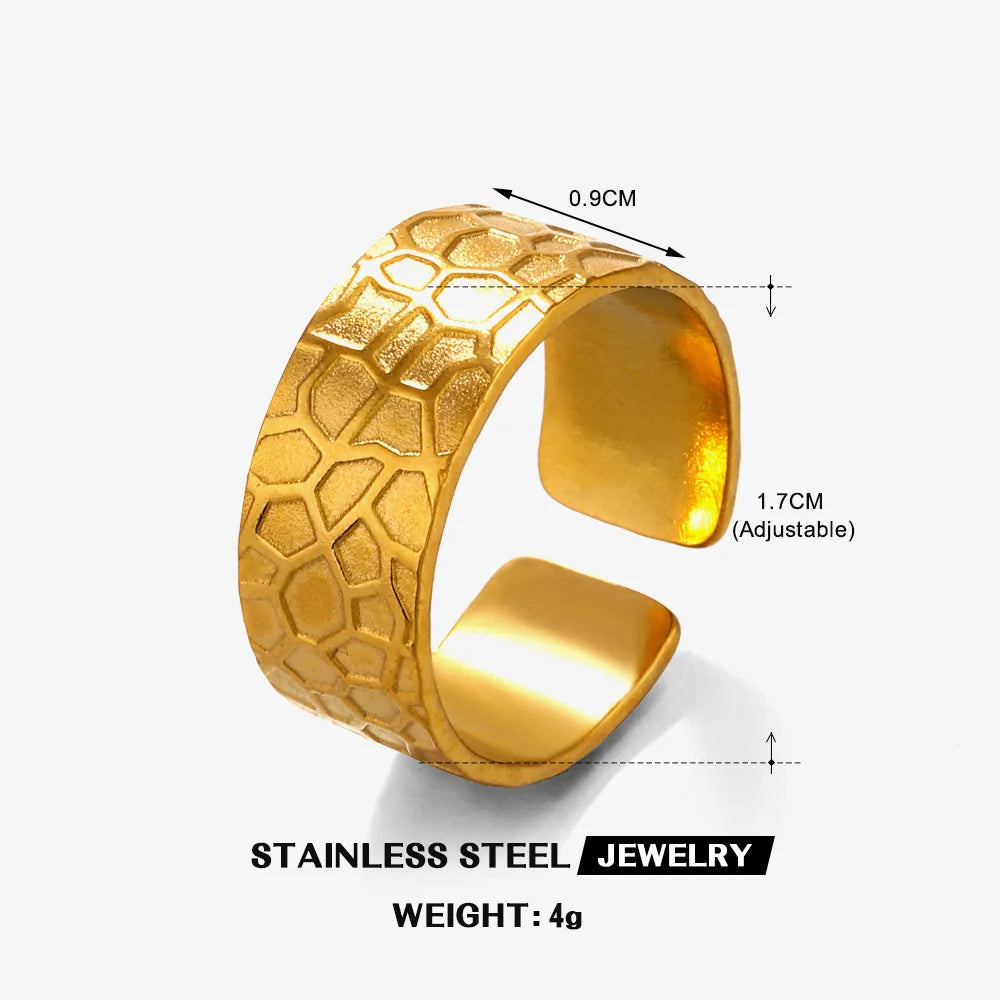 Stainless Steel Wide Geometric Ring - Punk Style Wedding Band