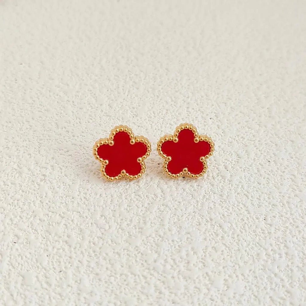 14K Gold Plated Stainless Steel Necklace Woman Five Leaf Petals Double Sided Necklaces for Women Pendant Flower Clover Jewelry