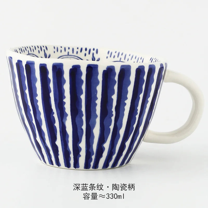 Nordic Hand-painted Simple Large Capacity Water Cup Ceramic Household Breakfast Cup Irregular Office Coffee Cup
