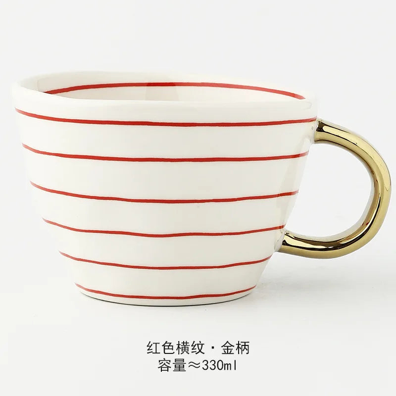 Nordic Hand-painted Simple Large Capacity Water Cup Ceramic Household Breakfast Cup Irregular Office Coffee Cup