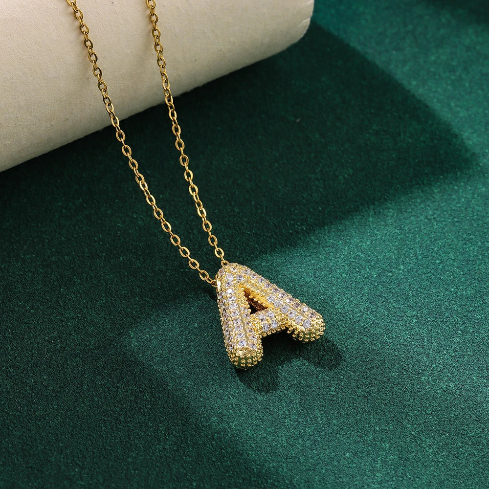New Trendy Zircon Crystal 26 English Letters Necklaces For Women Female Fashion Stainless Steel Choker Chain Jewelry Wholesale
