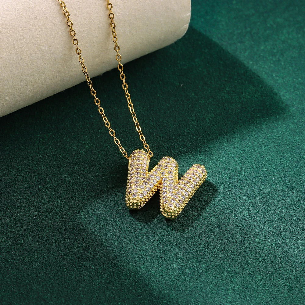 New Trendy Zircon Crystal 26 English Letters Necklaces For Women Female Fashion Stainless Steel Choker Chain Jewelry Wholesale
