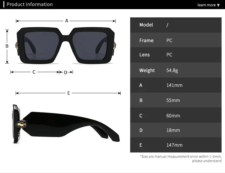 New Oversized Square Sunglasses Women For Female Luxury Brand Designer Vintage Sun Glasses Popular Punk Elegant Sexy Lady Shades