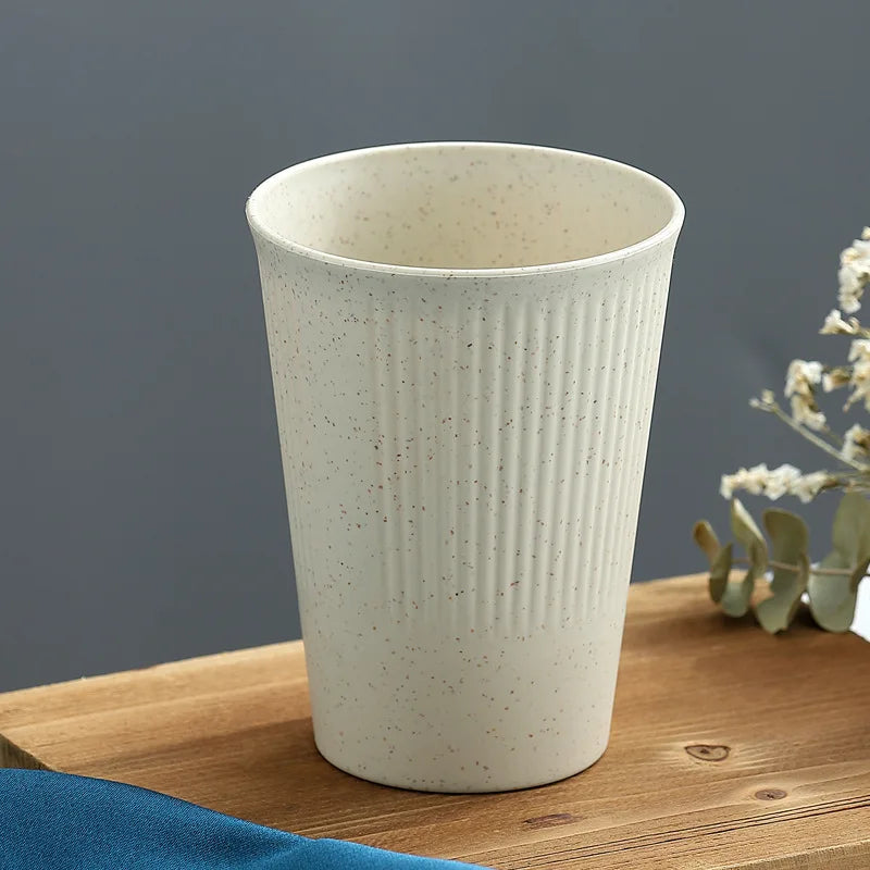 Wheat Straw Stripe Couple Water Cups - Multi-Functional Mug Set