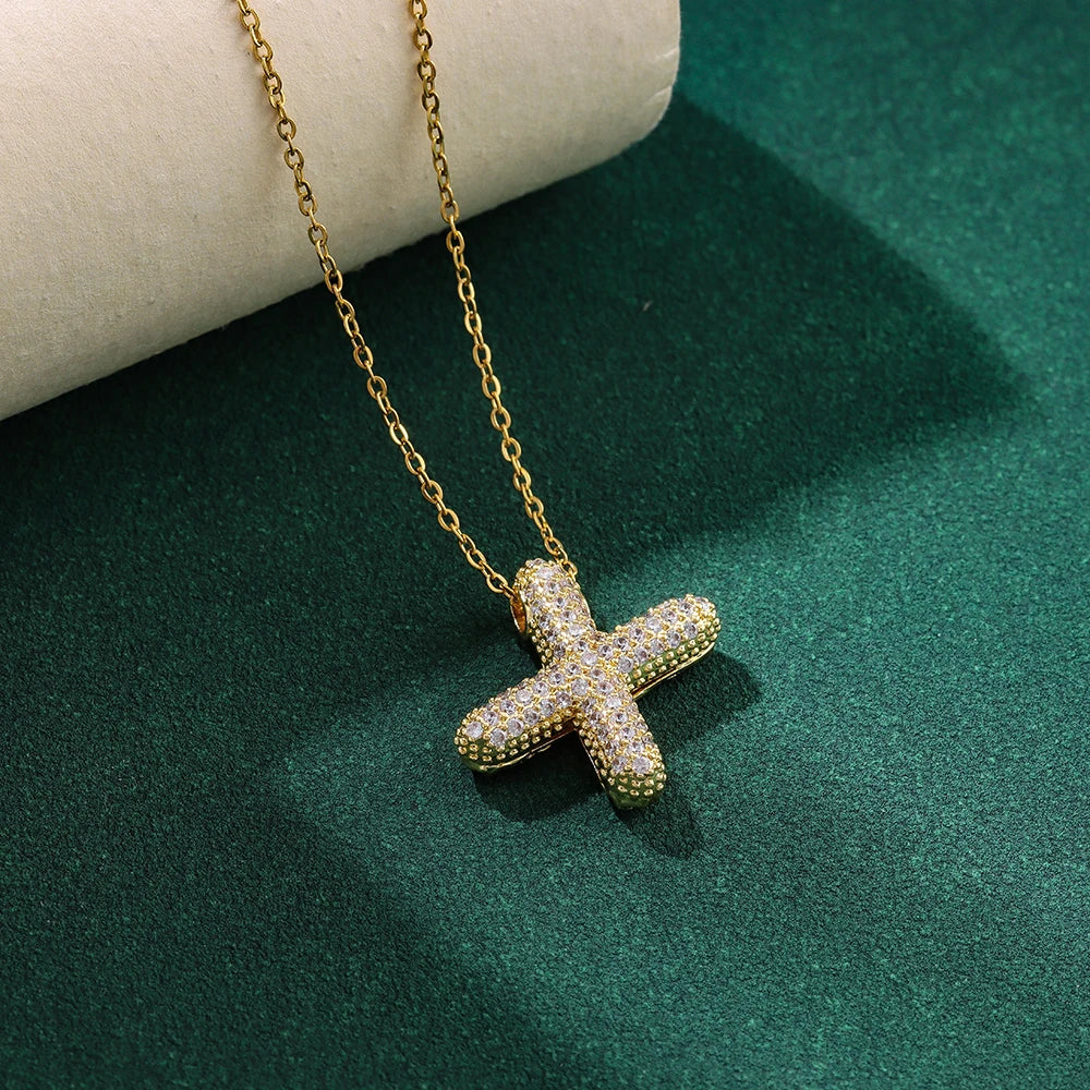 New Trendy Zircon Crystal 26 English Letters Necklaces For Women Female Fashion Stainless Steel Choker Chain Jewelry Wholesale