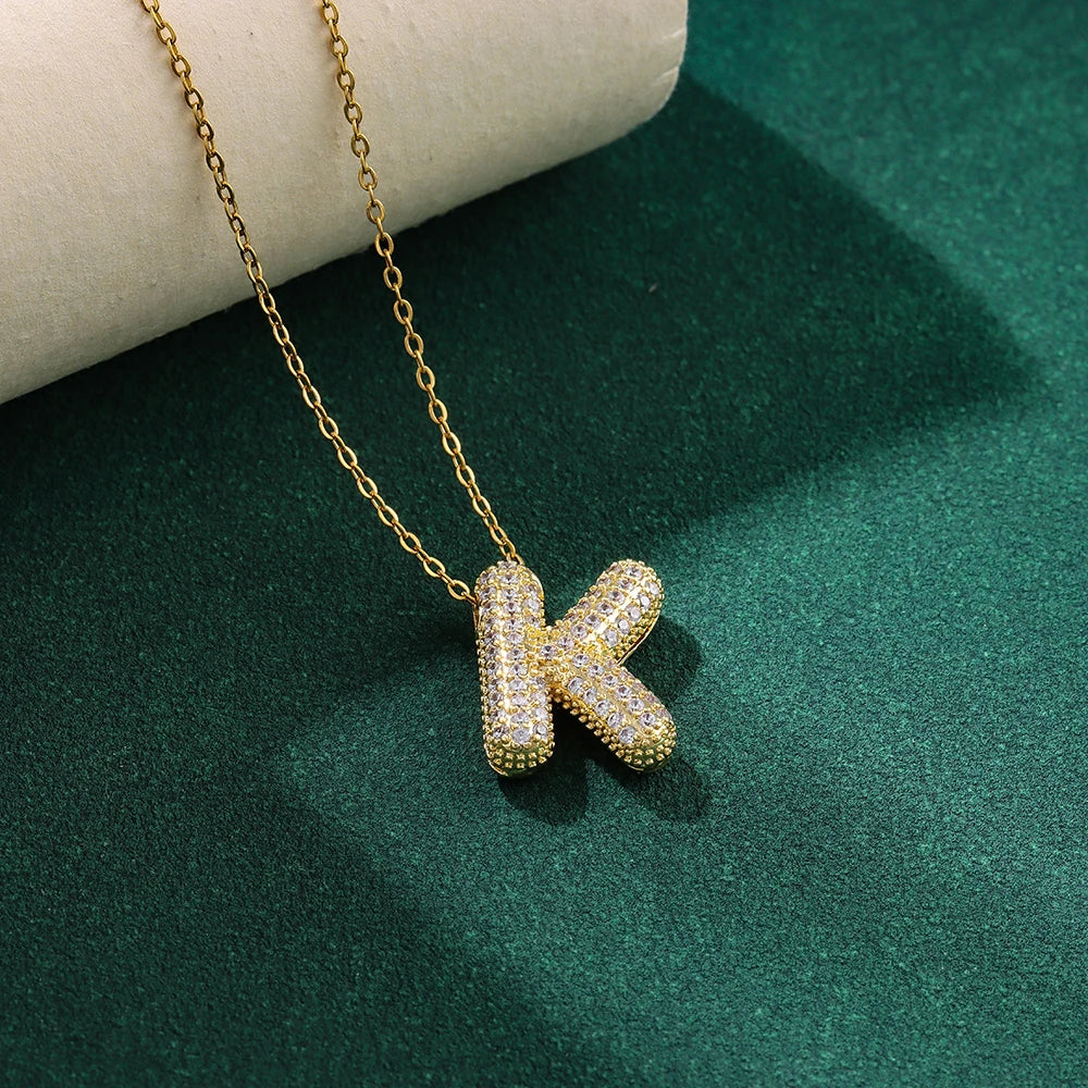 New Trendy Zircon Crystal 26 English Letters Necklaces For Women Female Fashion Stainless Steel Choker Chain Jewelry Wholesale