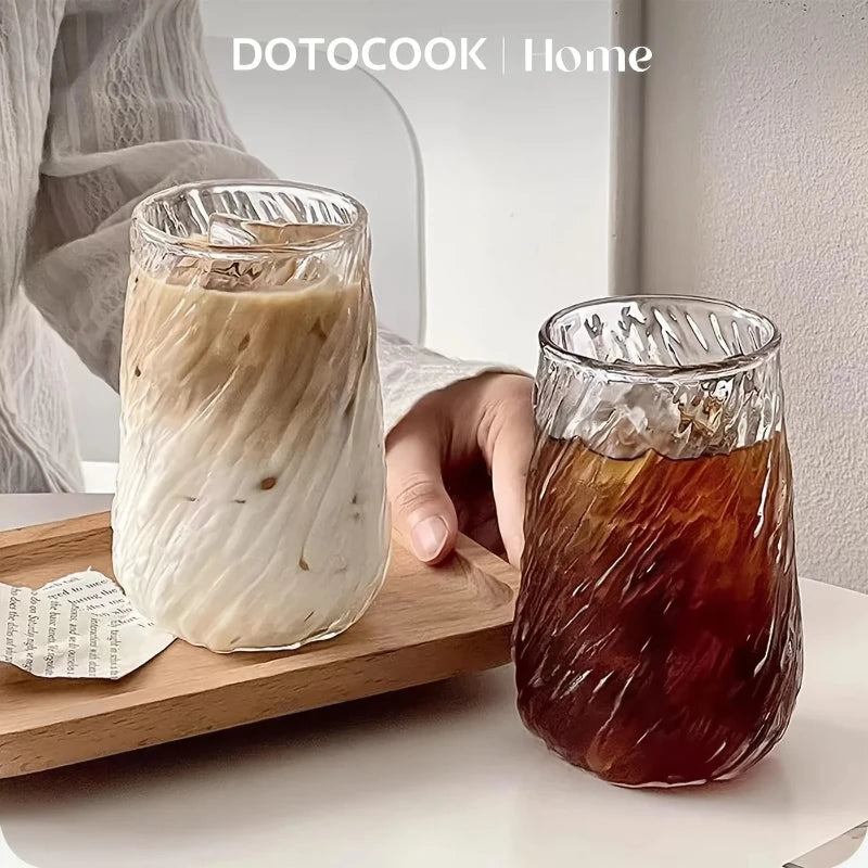 Glass Coffee Mug 400ml Striped Transparent Ice Cup for Tea Juice Milk Mocha Drinkware Kitchen Supplies