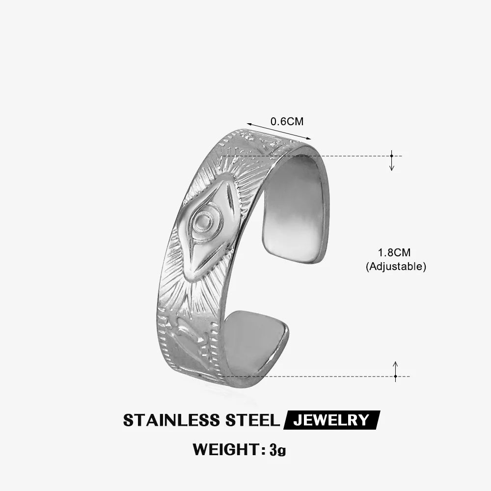 Stainless Steel Wide Geometric Ring - Punk Style Wedding Band