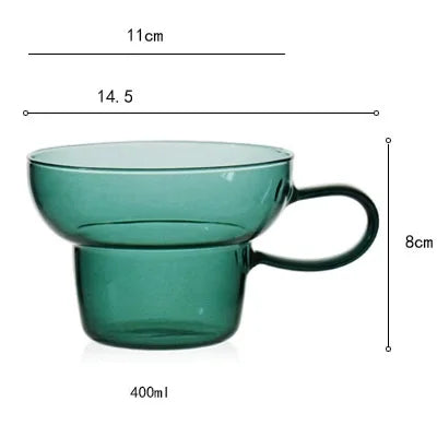 1 Piece 400ml Transparent Teal Grey Colored Heat-resistant Glass Mug Cup Wide-mouth Mug Milk Coffee Tea Cup With Handle