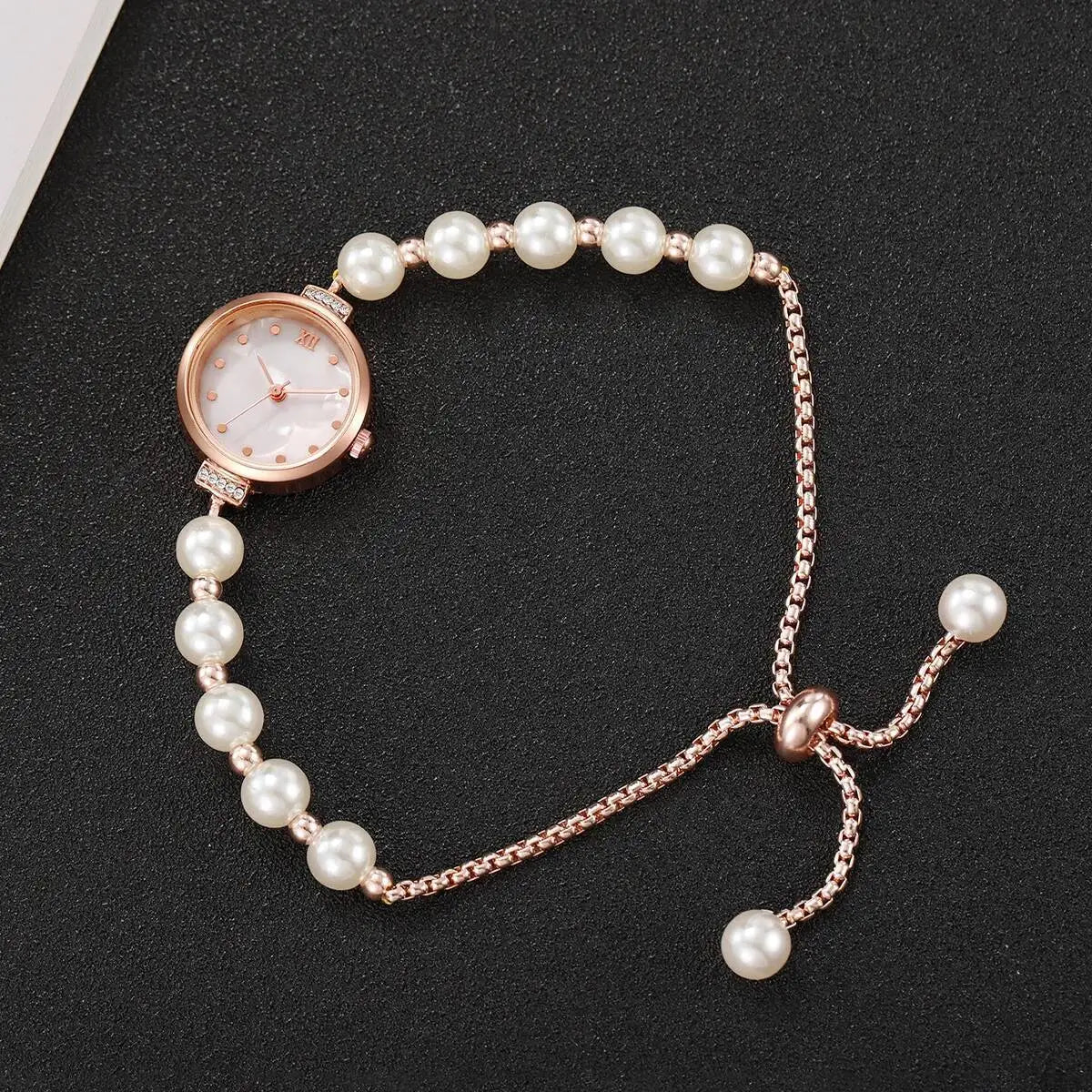 Fashion Women Watches Elegant Pearl Bracelet Band Quartz Wristwatch For Ladies Clock Reloj Mujer（Without Box）