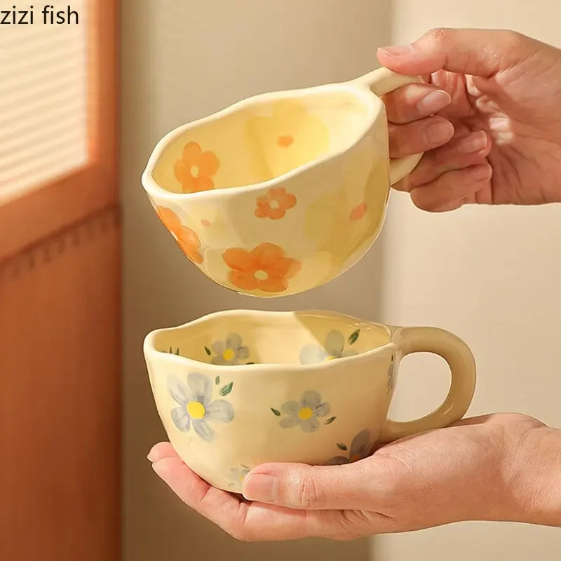 Creative Floral Pattern Ceramic Coffee Mug - Office & Home Use
