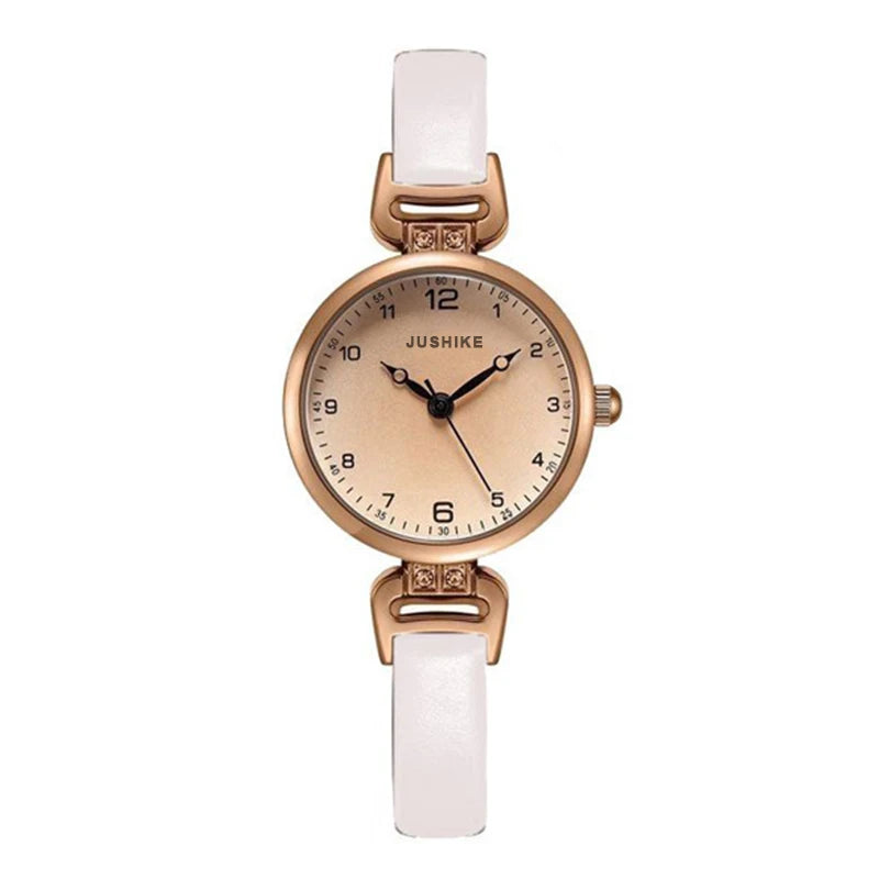 Simple Women's Bracelet Watch - Small Round PU Leather Retro