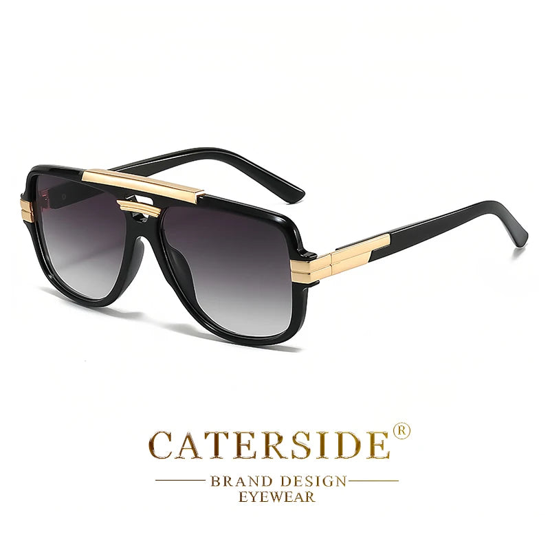 CATERSIDE Retro Big Frame Square Sunglasses Men Flat Top Double Bridge Pilot Punk Sun Glasses Women's Party Travel Eyewear UV400