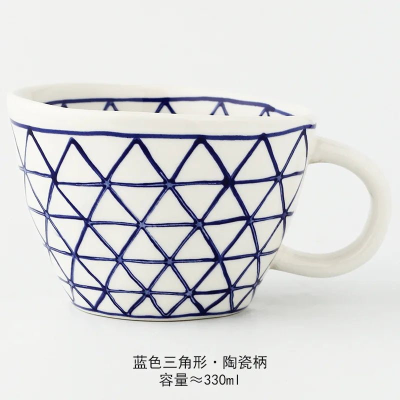 Nordic Hand-painted Simple Large Capacity Water Cup Ceramic Household Breakfast Cup Irregular Office Coffee Cup