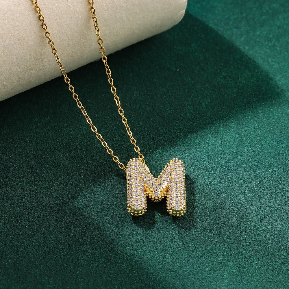 New Trendy Zircon Crystal 26 English Letters Necklaces For Women Female Fashion Stainless Steel Choker Chain Jewelry Wholesale