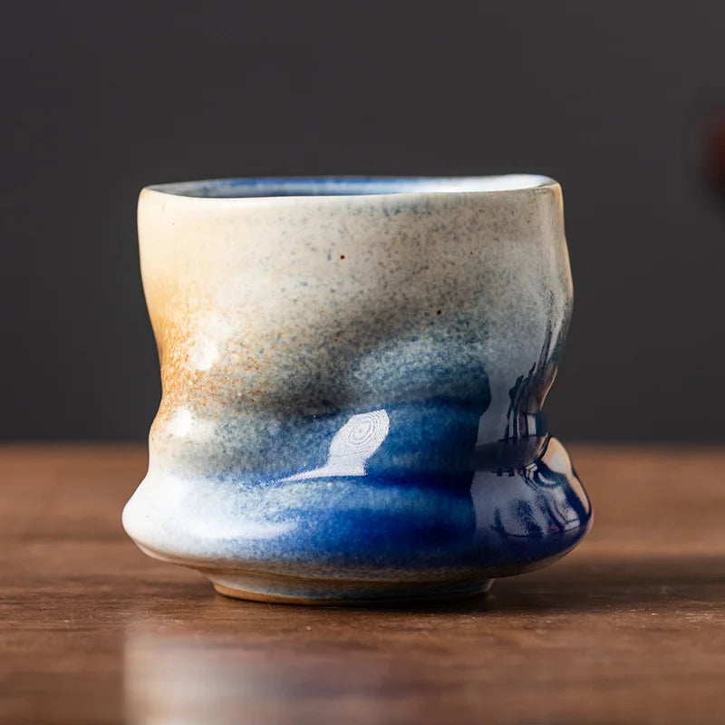 Coarse pottery change coffee cup different line creative hand pinch high appearance level ceramic cup retro household water cup