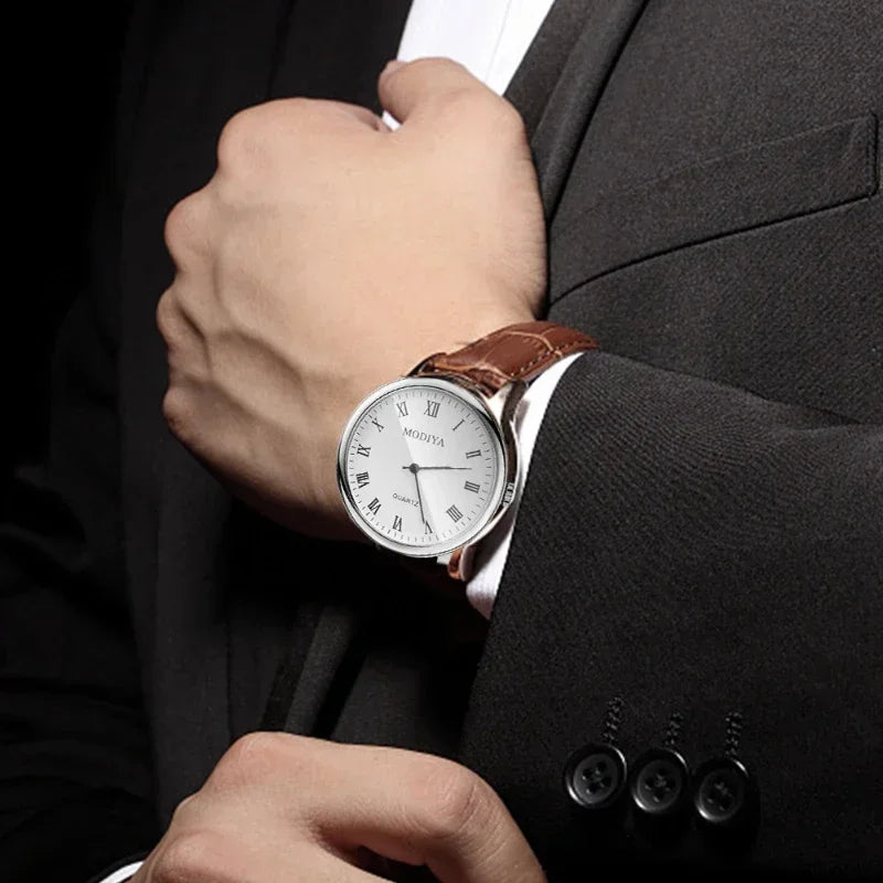 Men's Business Leather Strap Watch - Luxury Quartz Wristwatch