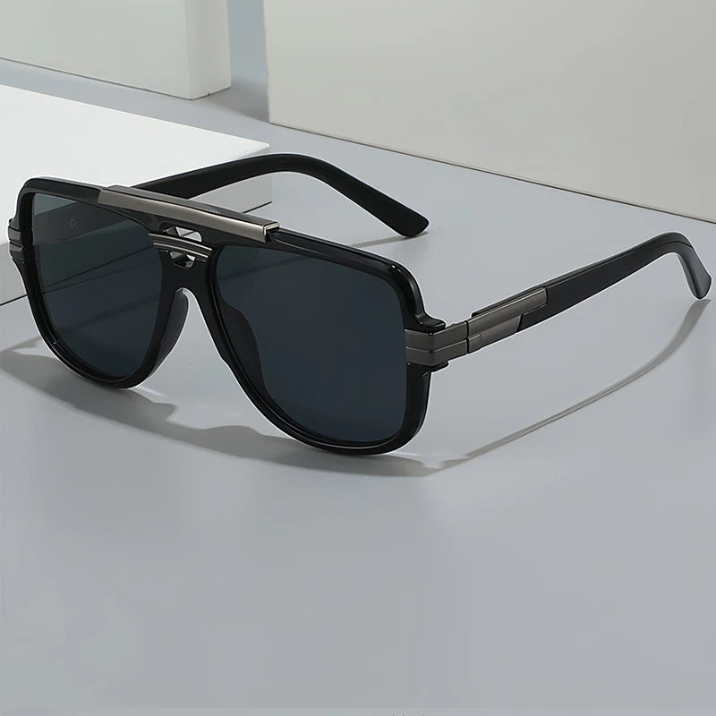 CATERSIDE Retro Big Frame Square Sunglasses Men Flat Top Double Bridge Pilot Punk Sun Glasses Women's Party Travel Eyewear UV400