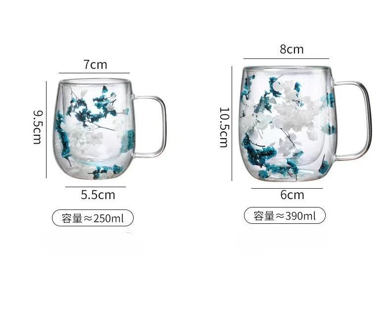 Transparent Coffee Cup - Creative Flower Double Insulated Glass