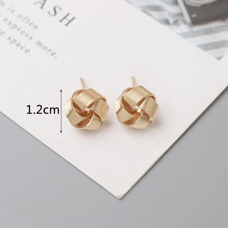 Tiny Gold Stud Earrings - Small Twist Round Fashion Jewelry