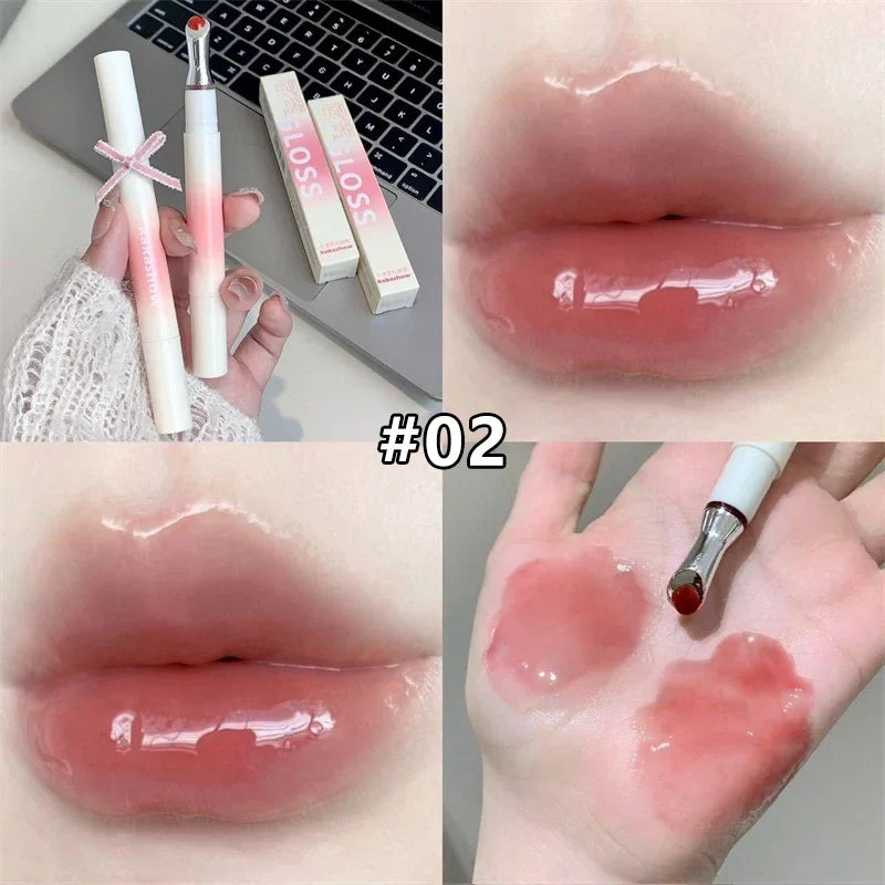 Mirror Watery Lip Gloss - Moisturizing Jelly Lip Tint with Iron Brush