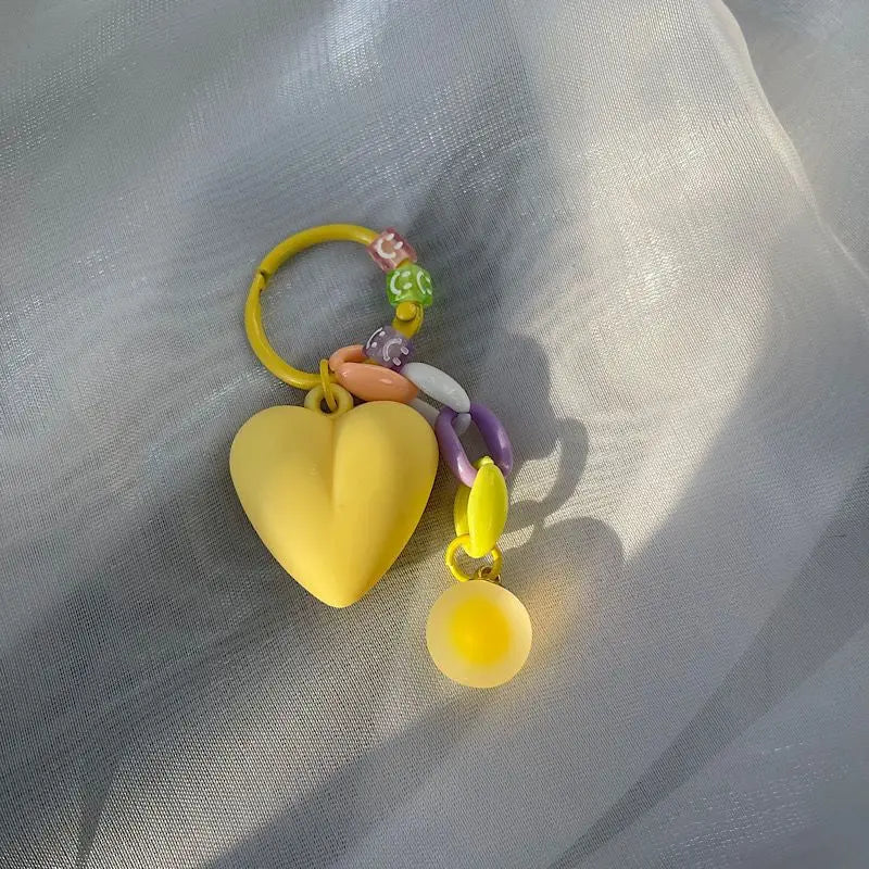 Colorful Heart-Shaped Keychain - Acrylic Bag Charm with Bowknot
