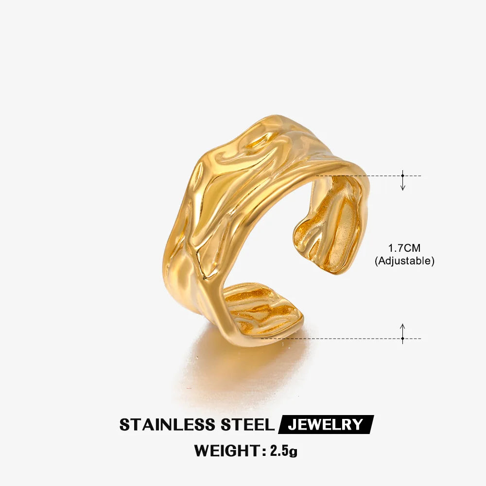 Stainless Steel Wide Geometric Ring - Punk Style Wedding Band