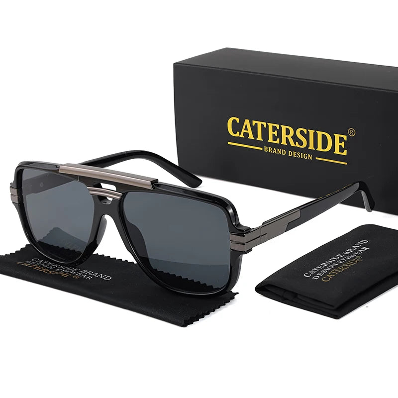 CATERSIDE Retro Big Frame Square Sunglasses Men Flat Top Double Bridge Pilot Punk Sun Glasses Women's Party Travel Eyewear UV400