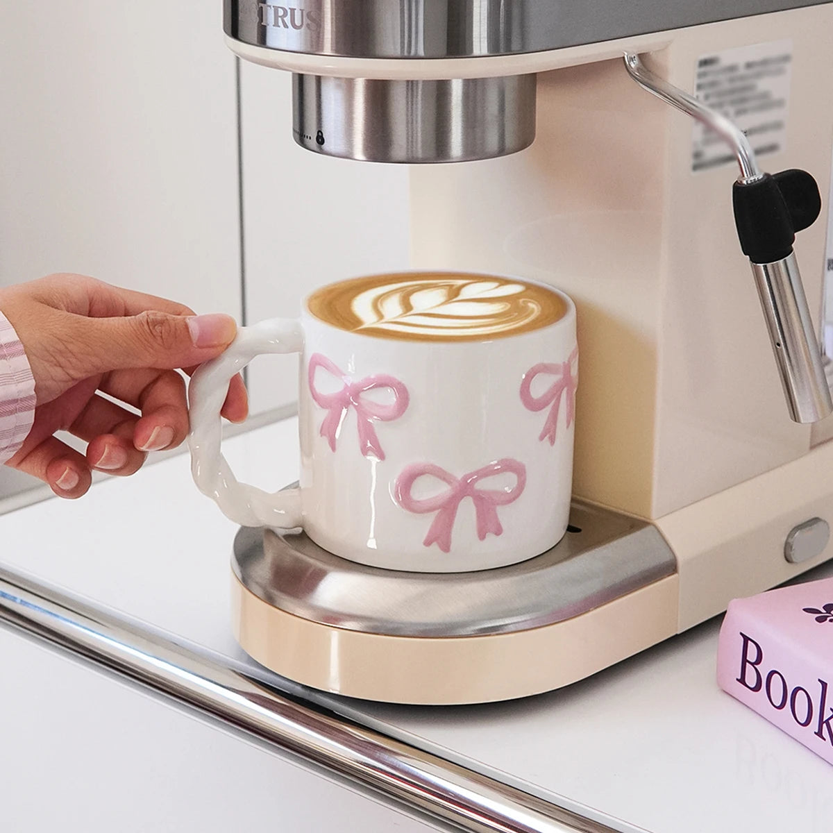 Pink Bow Ceramic Mug - 13.4oz Twist Handle Coffee Cup
