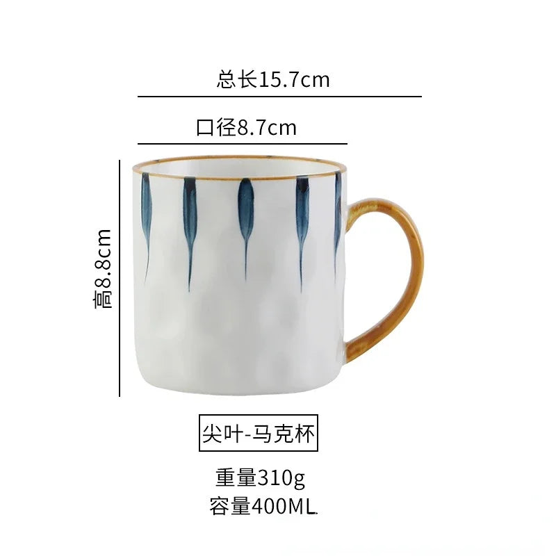 Japanese Hand-Painted Ceramic Mug with Lid & Spoon - Office Coffee Cup