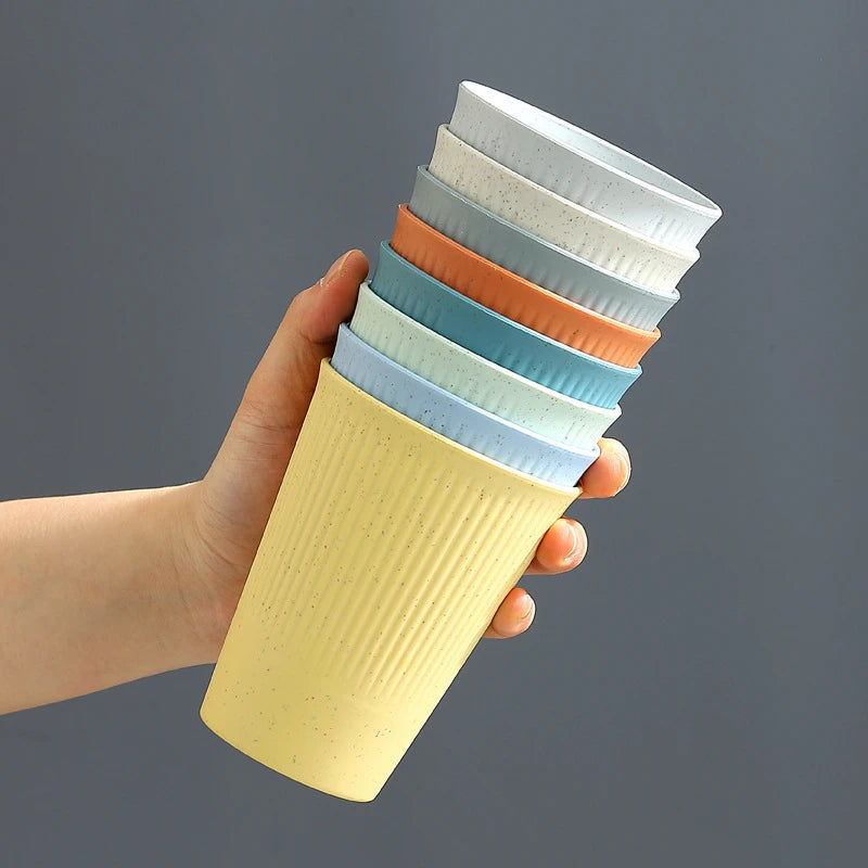 Wheat Straw Stripe Couple Water Cups - Multi-Functional Mug Set