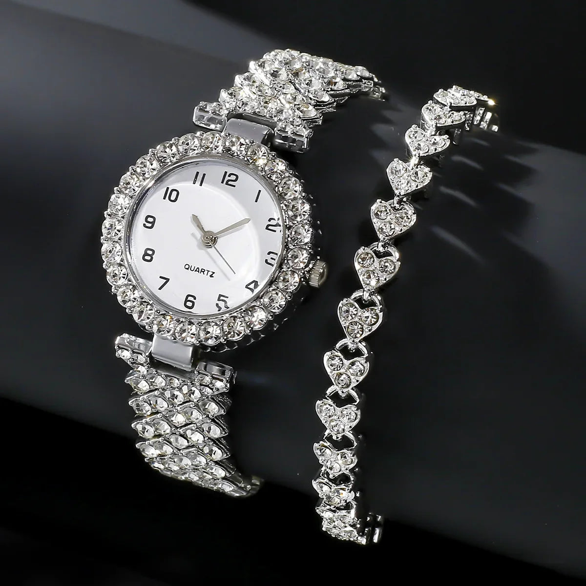 Luxury Women Watch Set - Silver Strap Quartz with Bracelet Gift