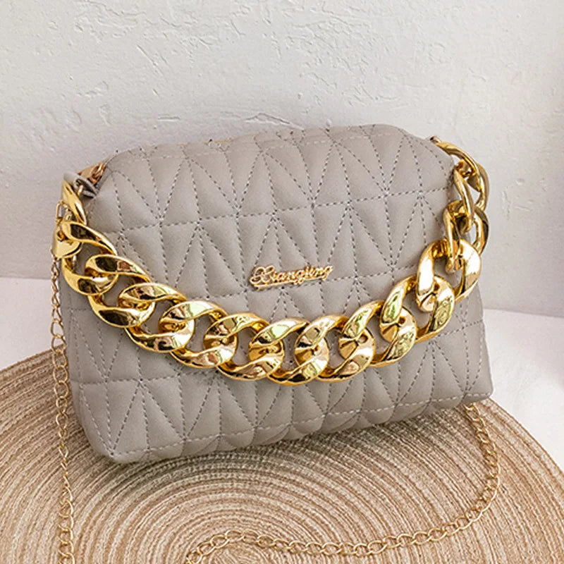 Ladies Rhombus Chain Messenger Bag - Embroidered Shoulder Bag