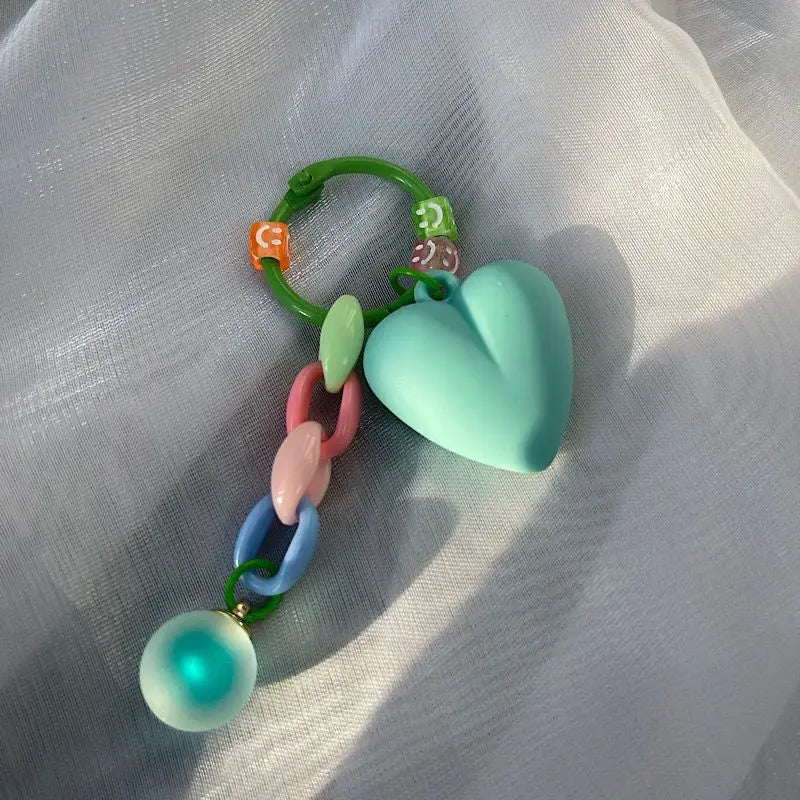 Colorful Heart-Shaped Keychain - Acrylic Bag Charm with Bowknot