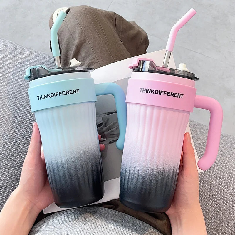 860ml Large Outdoor Thermal Tumbler with Straw - Car Cup Holder Size