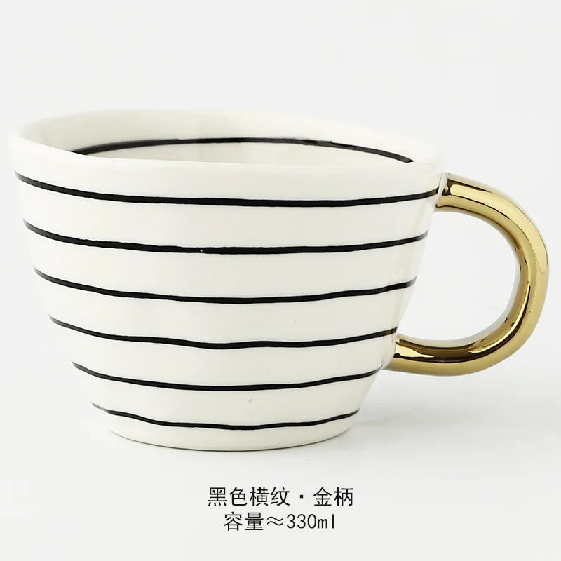 Nordic Hand-painted Simple Large Capacity Water Cup Ceramic Household Breakfast Cup Irregular Office Coffee Cup