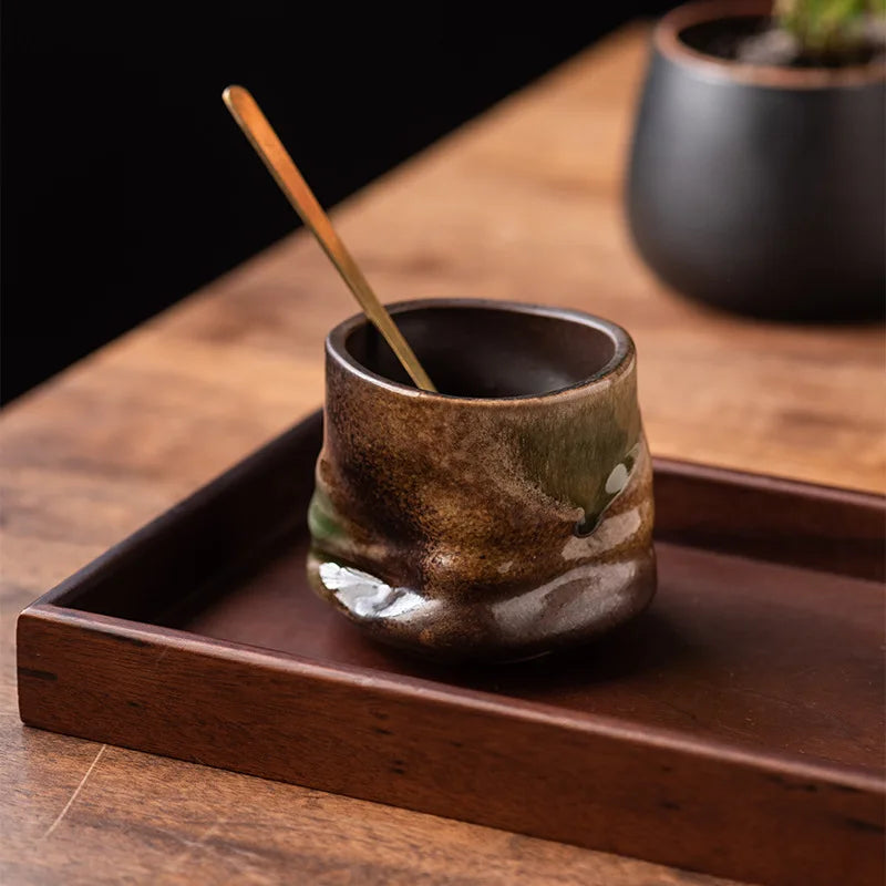 Coarse pottery change coffee cup different line creative hand pinch high appearance level ceramic cup retro household water cup